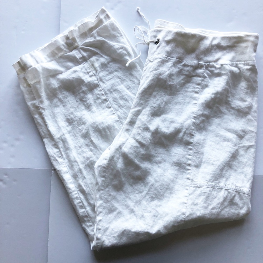 Eileen Fisher Pants Womens XL White Organic Linen Wide Leg Drawstring Loose - Picture 2 of 11